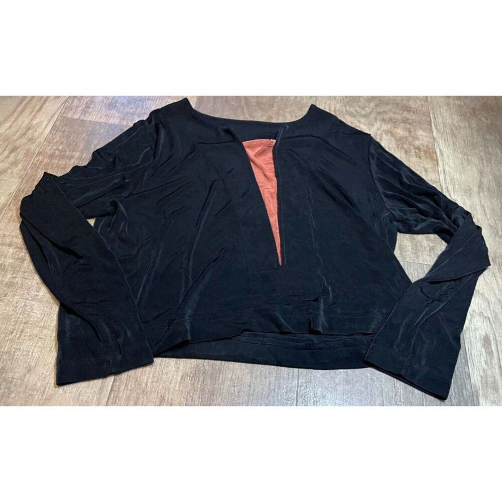 Chico’s Travelers Jacket Blouse Womens Size 3 Black Acetate Spandex Blend Lined